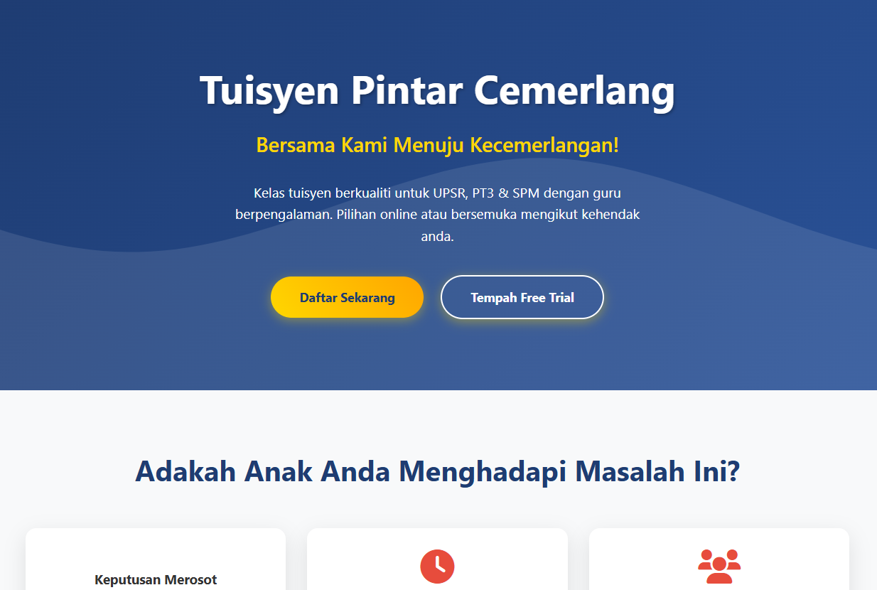 Tuisyen Pintar Cemerlang - Landing Page